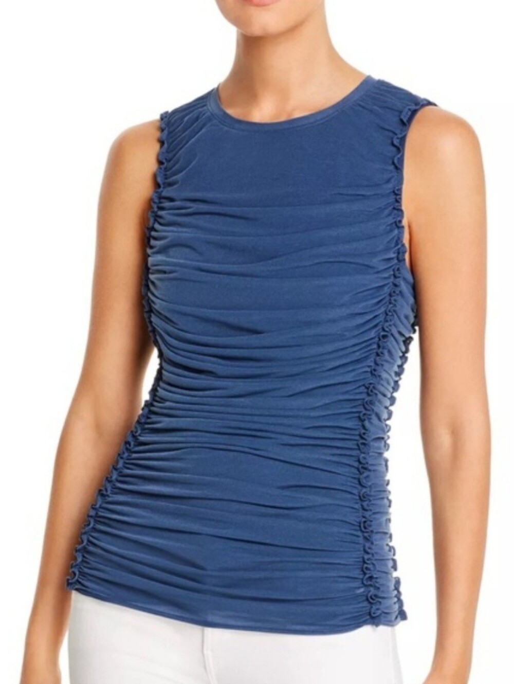 NWT Kobi Halperin Sariyah Shirred Sleeveless Top Sz Lrg Faded Lapis Ruched Top